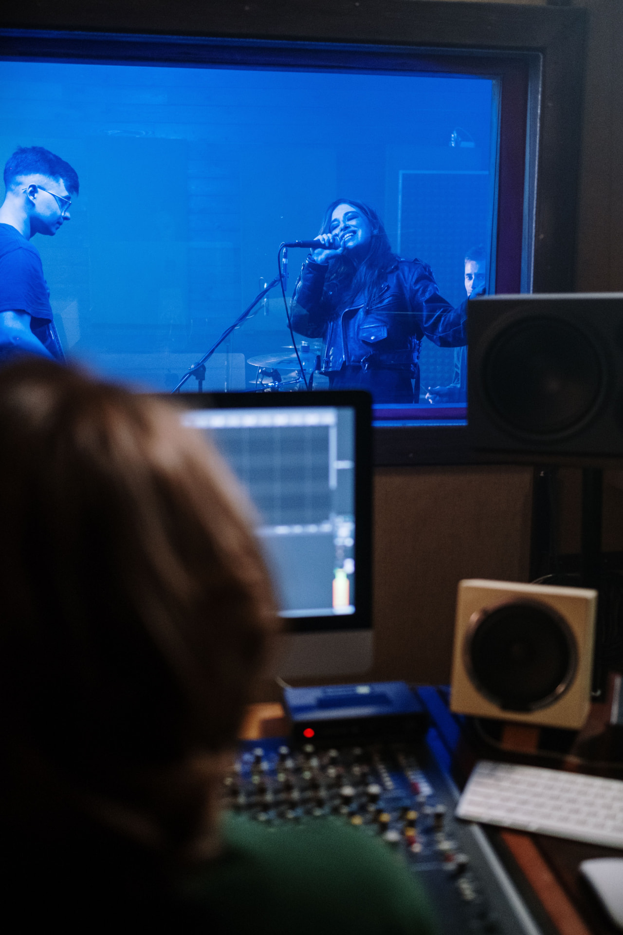 Analog mixing console in a professional recording studio control room